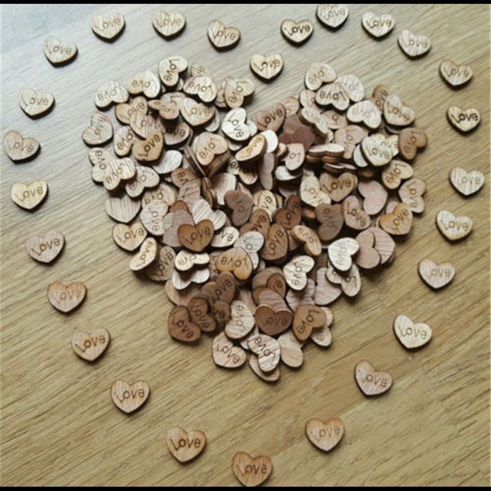 200pcs Rustic Wooden Love Heart Wedding Table Scatter Decoration Crafts DIY